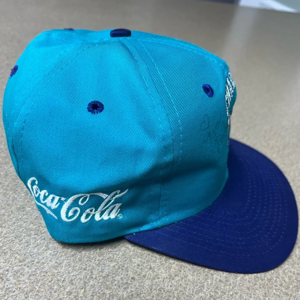 Vintage 90s Charlotte Hornets Coca-Cola Snapback Hat Signed by Honeybee - Picture 4 of 9